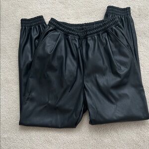 Streetwear Society Vegan Leather Black Elastic Waist Pants - Size S